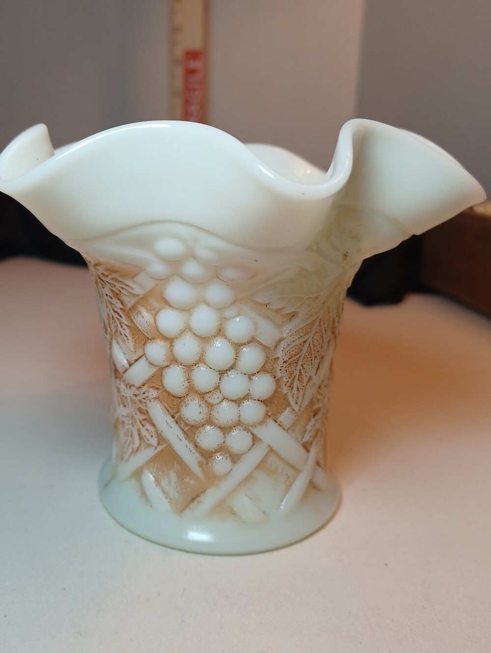 Vintage Uranium Northwood Vaseline Custard Glass Grape Arbor Pattern